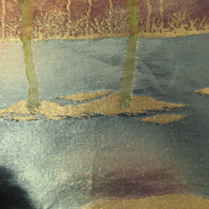 Fukuro Obi Vintage(1950-1980) Gold Brown Kareki Withered tree Landscape Silk BB249V4