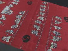 Load image into Gallery viewer, KK828A7 Cotton Kimono Fabric Vintage(1950-1980) Samurai Dark Red 39.4x11.8in(100x30cm)
