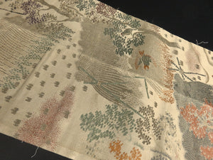 BB8288AD Silk Obi Fabric Vintage(1920-1950) Sparrow Beige Green 72.8x12.6in(185x32cm)