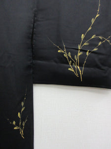 Haori Jacket Vintage(1950-1980) Black Gold Salix gracilistyla Nekoyanagi Silk #7822L1