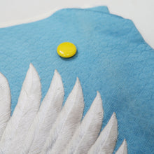 Load image into Gallery viewer, KK1280B5 Silk Kimono Fabric Vintage(1950-1980) Embroidery Crane Birds Blue 46.5x15.4in(118x39cm)
