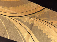 Load image into Gallery viewer, BB8263AB Silk Obi Fabric Vintage(1950-1980) Flower Gold Black 86.6x11.8in(220x30cm)
