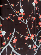 Load image into Gallery viewer, FF2604A Silk Kimono Fabric Vintage(1950-1980) Plum Blossom Dark Brown 59.8x12.6in(152x32cm)
