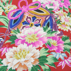 KK1348B7 Silk Kimono Fabric Vintage(1920-1950) Peony Red 90.6x27.6in(230x70cm)