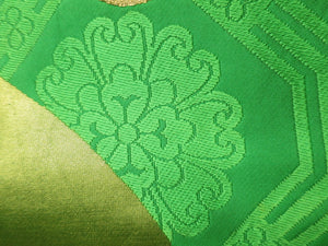 Fukuro Obi Vintage(1950-1980) Green Gold Chrysanthemum Silk BB25W2