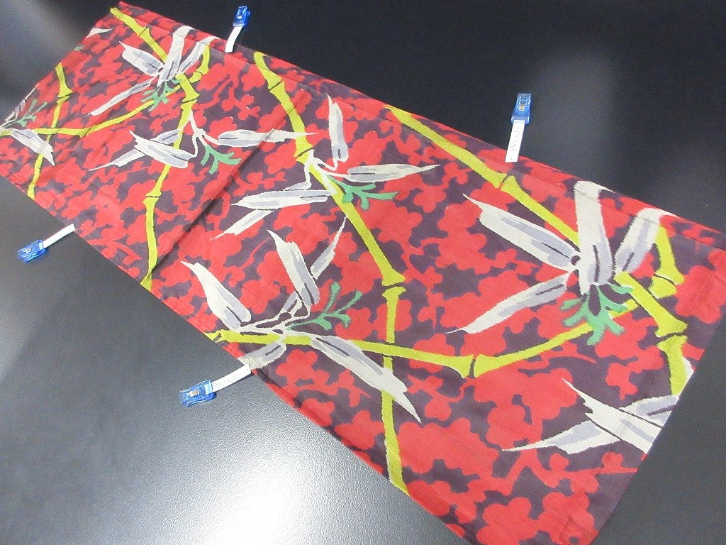 ACH#774 Silk Kimono Fabric Meisen Bamboo 37.4x13.4in(95x34cm)