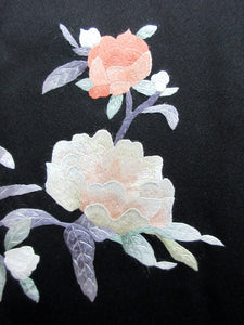 Haori Jacket Vintage(1950-1980) Black Fully Embroidered Flower Silk #7949M3