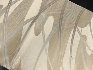 BB8312AE Silk Obi Fabric Vintage(1950-1980) Abstrast Leaf Gold Silver 107.5x12.2in(273x31cm)