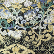 Load image into Gallery viewer, Fukuro Obi Black Gold Flower Silk BB206V2
