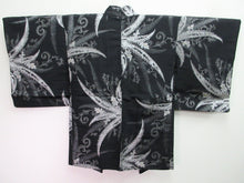 Load image into Gallery viewer, Haori Jacket Vintage(1950-1980) Black Silver Leaf Silk #7992N1
