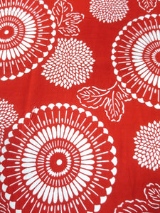 MBFt#11B Cotton Kimono Fabric Vintage(1950-1980) Chrysanthemum Red 55.1x13.0in(140x33cm)