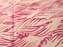 Load image into Gallery viewer, MKF#4 Silk Kimono Fabric Vintage(1950-1980) Wave Cream white Pink 78.7x12.6in(200x32cm)
