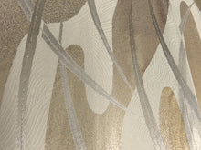 Load image into Gallery viewer, BB8312AE Silk Obi Fabric Vintage(1950-1980) Abstrast Leaf Gold Silver 107.5x12.2in(273x31cm)
