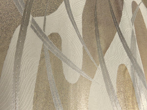 BB8312AE Silk Obi Fabric Vintage(1950-1980) Abstrast Leaf Gold Silver 107.5x12.2in(273x31cm)