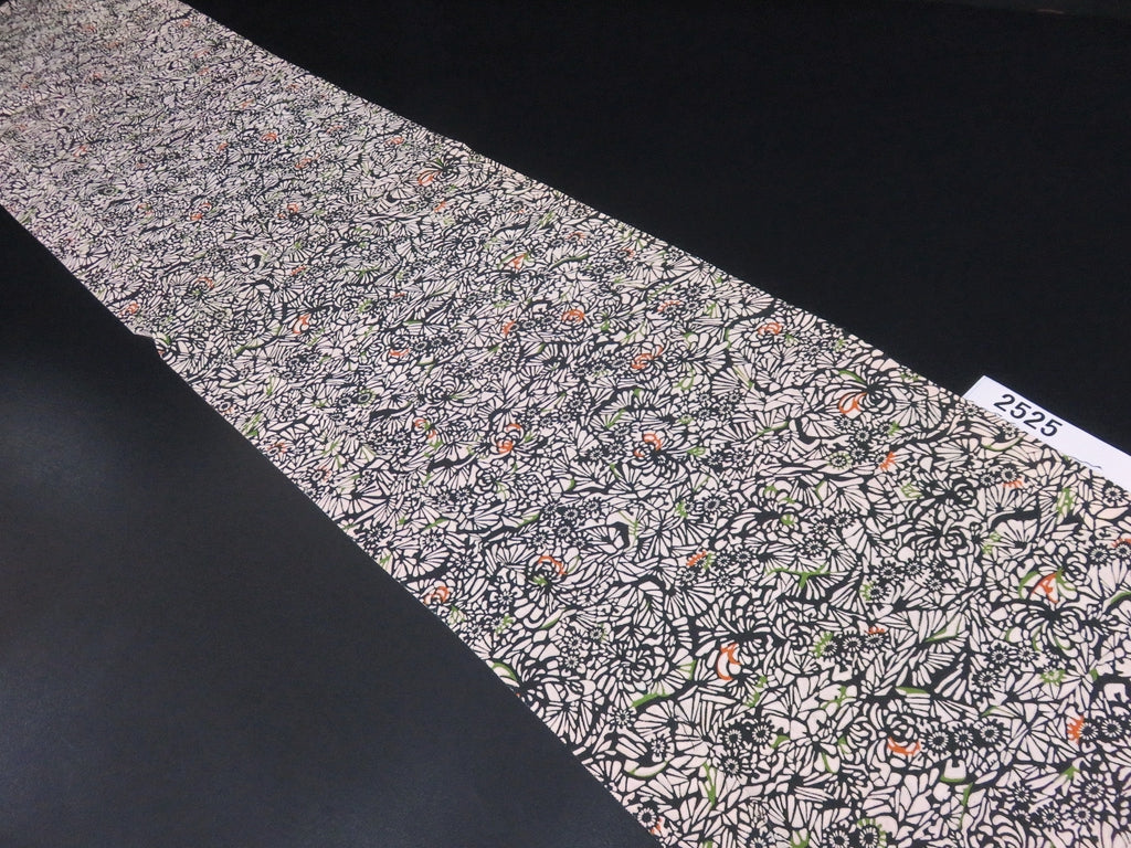 FF2525A Silk Kimono Fabric Vintage(1950-1980) Flower Black 55.1x11.8in(140x30cm)
