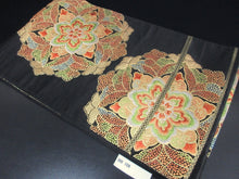 Load image into Gallery viewer, Fukuro Obi Vintage(1950-1980) Black Gold Flower Silk BB109W7
