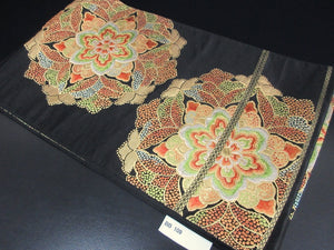 Fukuro Obi Vintage(1950-1980) Black Gold Flower Silk BB109W7