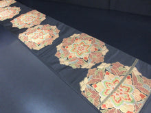 Load image into Gallery viewer, Fukuro Obi Vintage(1950-1980) Black Gold Flower Silk BB109W7
