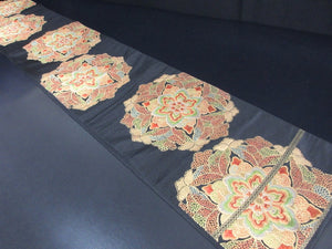 Fukuro Obi Vintage(1950-1980) Black Gold Flower Silk BB109W7