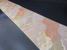 Load image into Gallery viewer, Fukuro Obi Light Rosybrown Gold Crane Birds Michinagadori Silk BB129W8
