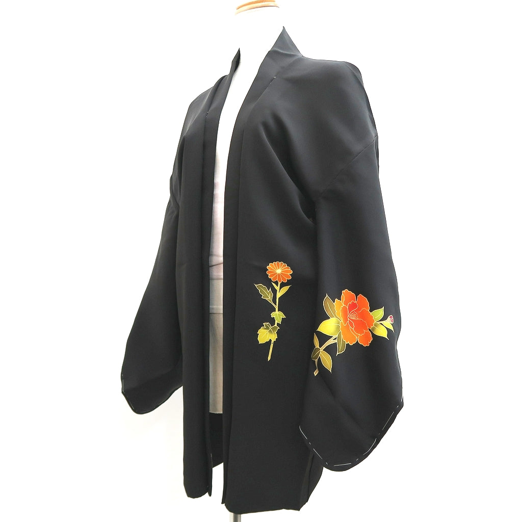 Haori Jacket Vintage(1950-1980) Black Chrysanthemum Silk #9502H1