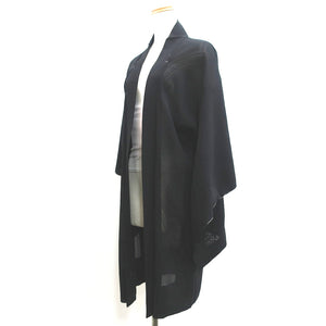 Haori Jacket Vintage(1950-1980) Black See-Through Curling Wave Long Silk #9049D1