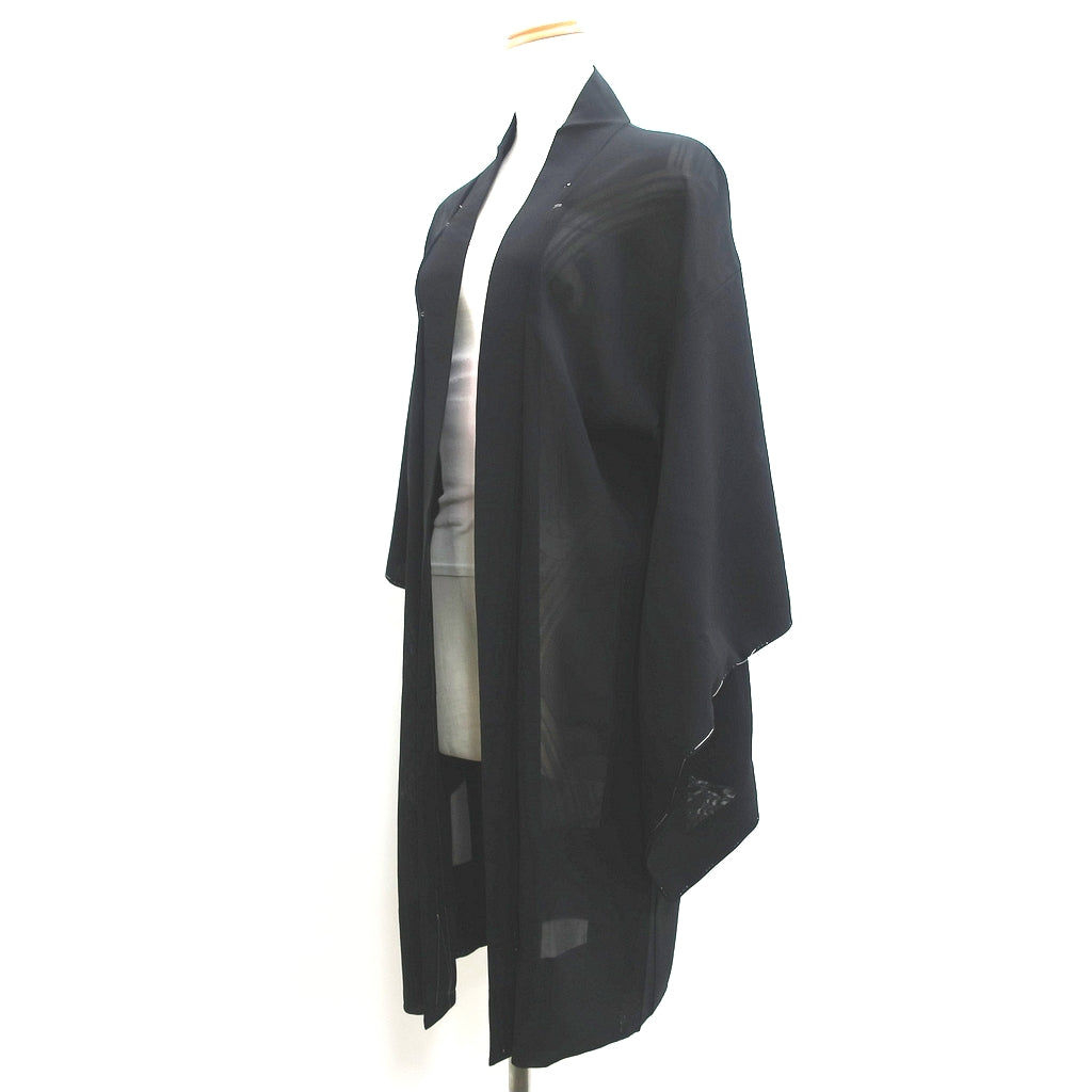 Haori Jacket Vintage(1950-1980) Black See-Through Curling Wave Long Silk #9049D1