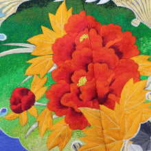 Load image into Gallery viewer, KK1280B5 Silk Kimono Fabric Vintage(1950-1980) Embroidery Crane Birds Blue 46.5x15.4in(118x39cm)
