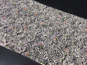 FF2525A Silk Kimono Fabric Vintage(1950-1980) Flower Black 55.1x11.8in(140x30cm)
