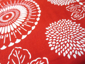 MBFt#11B Cotton Kimono Fabric Vintage(1950-1980) Chrysanthemum Red 55.1x13.0in(140x33cm)