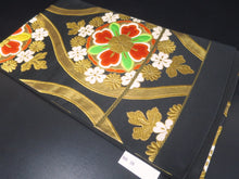 Load image into Gallery viewer, Fukuro Obi Vintage(1950-1980) Black Gold Chrysanthemum Silk BB26W2
