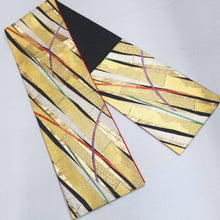 Load image into Gallery viewer, Fukuro Obi Vintage(1950-1980) Gold Black Bamboo Silk BB172V1
