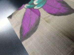 MKF#129 Silk Kimono Fabric Vintage(1920-1950) Meisen Flower Gray Purple 84.6x12.6in(215x32cm)