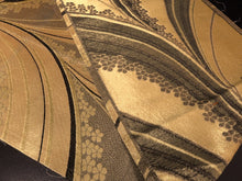 Load image into Gallery viewer, BB8263AB Silk Obi Fabric Vintage(1950-1980) Flower Gold Black 86.6x11.8in(220x30cm)
