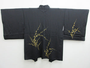 Haori Jacket Vintage(1950-1980) Black Gold Salix gracilistyla Nekoyanagi Silk #7822L1