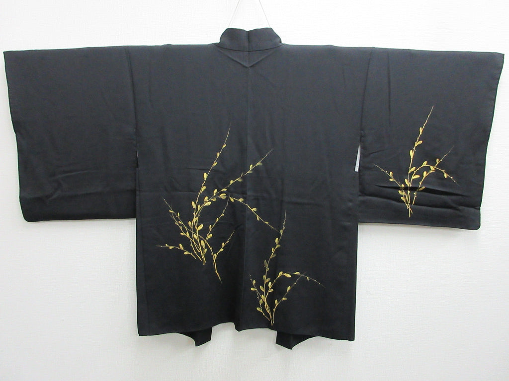 Haori Jacket Vintage(1950-1980) Black Gold Salix gracilistyla Nekoyanagi Silk #7822L1
