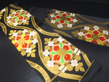 Load image into Gallery viewer, Fukuro Obi Vintage(1950-1980) Black Gold Chrysanthemum Silk BB26W2
