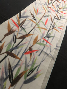 BCF#2860 Silk Kimono Fabric Vintage(1920-1950) Meisen Bamboo Tree Cream White 100cm (39.4in)