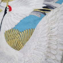 Load image into Gallery viewer, KK1280B5 Silk Kimono Fabric Vintage(1950-1980) Embroidery Crane Birds Blue 46.5x15.4in(118x39cm)
