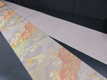 Load image into Gallery viewer, Fukuro Obi Light Rosybrown Gold Crane Birds Michinagadori Silk BB129W8
