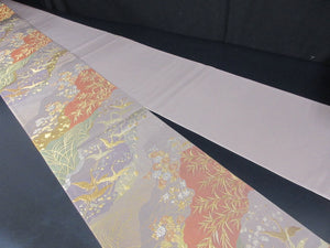 Fukuro Obi Light Rosybrown Gold Crane Birds Michinagadori Silk BB129W8
