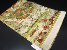 Load image into Gallery viewer, Maru Obi Vintage(1920-1950) Gold Green Phoenix Chrysanthemum Plum blossom Silk BB40W3
