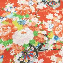 Load image into Gallery viewer, KK1320B6 Silk Kimono Fabric Vintage(1920-1950) Peony Ume Red 65.0x27.2in(165x69cm)
