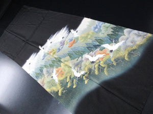 BCF#2933 Silk Tomesode Fabric Crane Birds 43.3x17.3in(110x44cm)