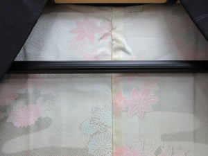 Haori Jacket Vintage(1950-1980) Black Flower Maple Leaf Silk #7950M4