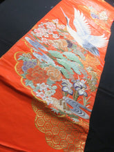 Load image into Gallery viewer, BCF#2841 Silk Kimono Fabric Vintage(1950-1980) Embroidery Crane Birds Vermillion 200cm (78.7in)
