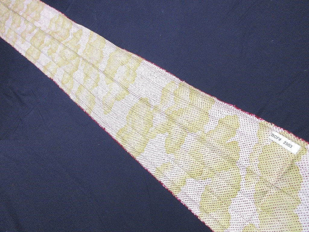 BCF#2503 Silk Kimono Fabric Vintage(1950-1980) Hand-stitched  Shibori    Mustard  Yellow  Purple   200cm (78.7in)