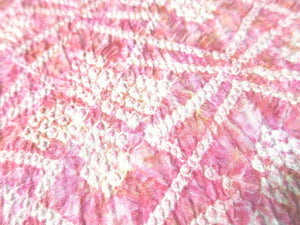 MBFq#65B Silk Kimono Fabric Vintage(1950-1980) Shibori Pink 41.3x12.2in(105x31cm)