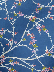 MKF#211 Silk Kimono Fabric Vintage(1950-1980) Branch Blue 50.4x12.6in(128x32cm)