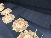 Load image into Gallery viewer, Fukuro Obi Vintage(1950-1980) Black Gold Flower Silk BB109W7
